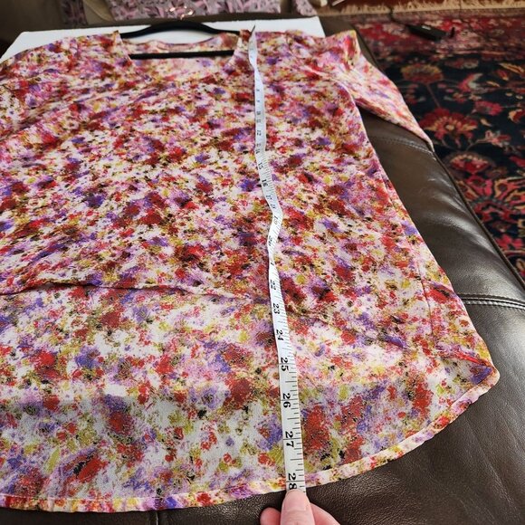 PHILOSOPHY Floral Sheer Blouse SZ M Ditzy Flower Print High-Low Watercolor Sunse - Picture 7 of 10